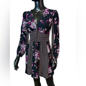 SO Black and Purple Floral Long Sleeve Dress